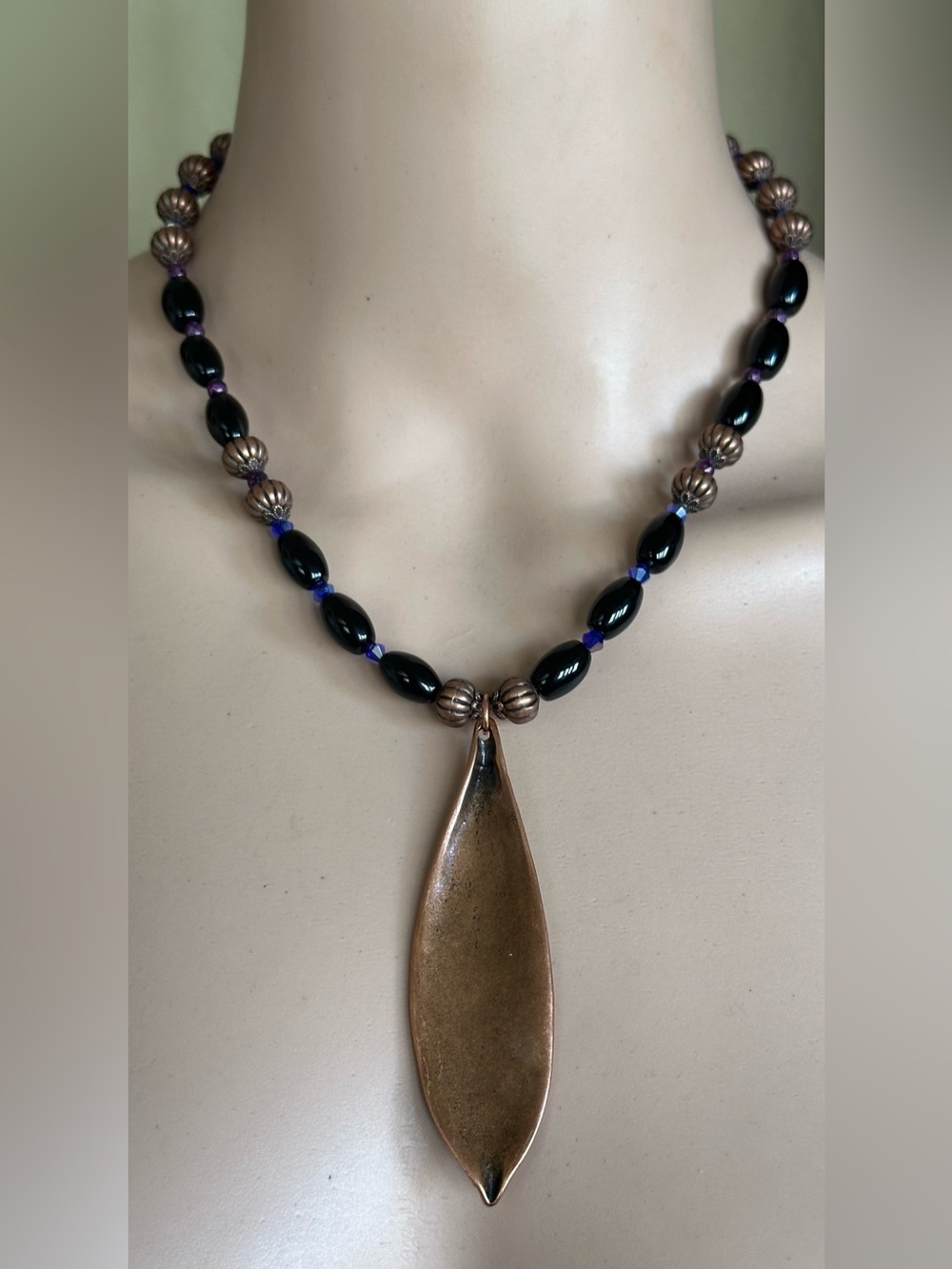 24 inch Copper and Onyx bead necklace NWOT
